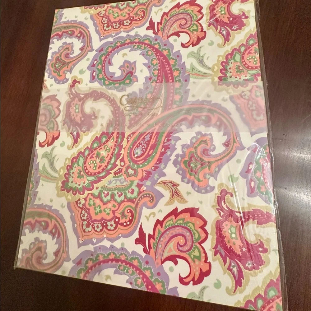 Caspari Paisley Presentatiom Two Pocket Folders Set of Four NEW
